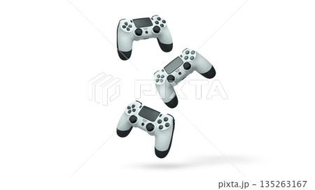 Wireless gaming controllers flying in air isolated on white background, symbolizing gaming technology concept 135263167