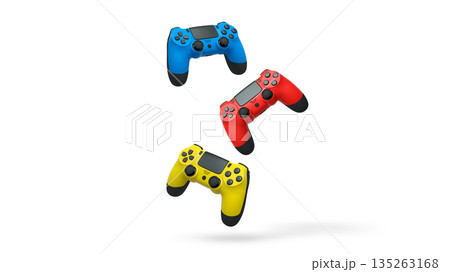 Wireless gaming controllers flying in air isolated on white background, symbolizing gaming technology concept 135263168