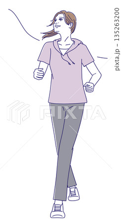 ウォーキングをする若い女性のイラスト 135263200