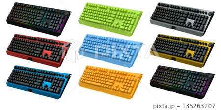 Collection of mechanical keyboards isolated on white background with clipping path 135263207