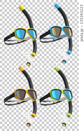 Set of diving mask and snorkel for snorkeling on white background. 135263223