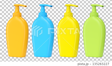 Set of sunscreens bottle or sunblock cream tube on white background. 135263227