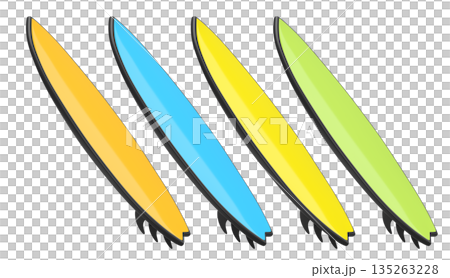 Set of surfboard for summer surfing on surf board on white background. 135263228