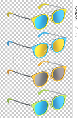 Set of sunglasses with gradient lens and plastic frame on white background. 135263231
