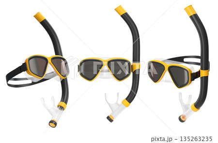 Set of diving mask and snorkel for snorkeling on white background. 135263235
