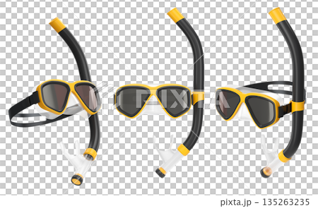 Set of diving mask and snorkel for snorkeling on white background. 135263235
