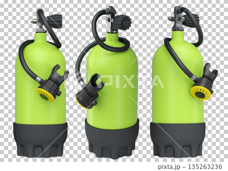 Set of diving tank full oxygen for snorkeling on white background. 135263236