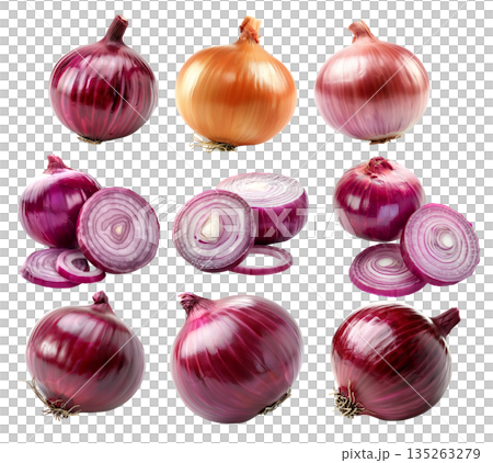 Fresh red onions isolated on white background Fresh red onions isolated on white background 135263279