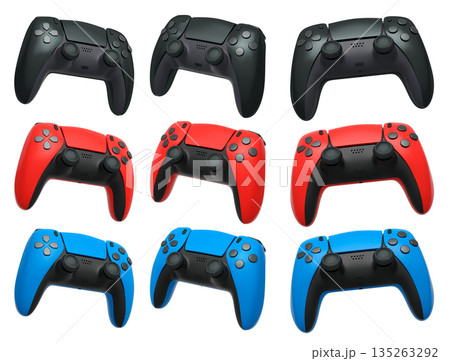 Collection of gaming controllers isolated on white background with clipping path 135263292