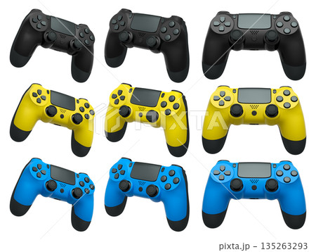 Collection of gaming controllers isolated on white background with clipping path 135263293
