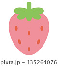 簡易的シンプルでかわいいベタ塗り素材の葉っぱ付きピンク色イチゴのベクターイラストアイコン 135264076