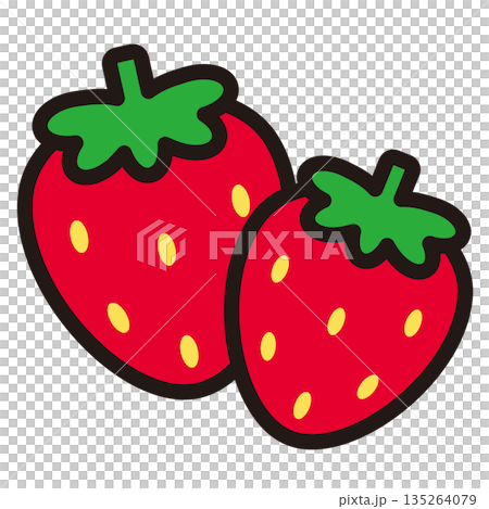 簡潔、可愛、純色，兩顆帶葉子的紅色草莓，線條畫向量插圖圖標 135264079