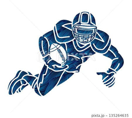 American Football Player Jumping Action Cartoon Sport Graphic Vector 135264635