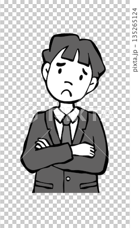【モノクロ】腕組みをする制服の男の子 135265124