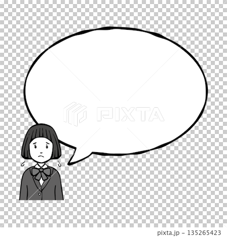 【モノクロ】制服の女の子 吹出し付き 【モノクロ】制服の女の子 吹出し付き 135265423