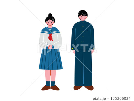 制服を着た学生の男女 135266024