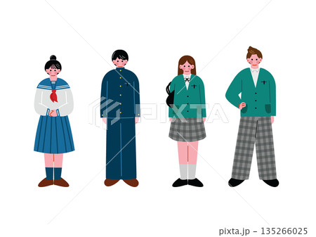 制服を着た学生の男女のイラスト 135266025