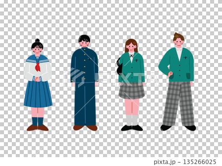 制服を着た学生の男女のイラスト 135266025
