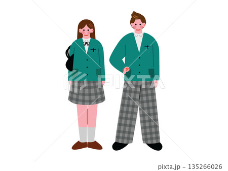 制服を着た学生の男女 135266026