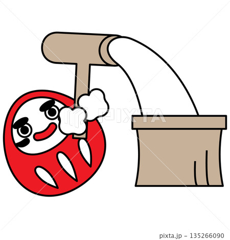 餅つきをするだるまの、正月向けで縁起のいいかわいいイラスト 135266090