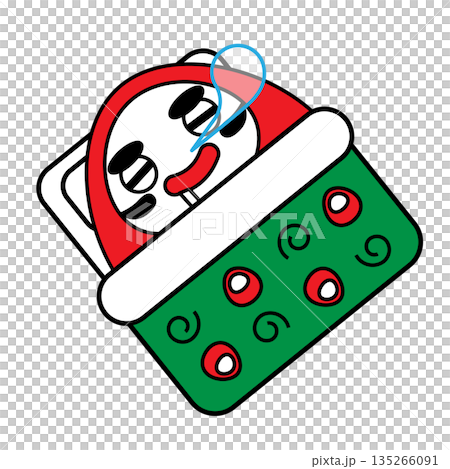 こたつに入って温まるだるまの、冬向けで縁起のいいかわいいイラスト こたつに入って温まるだるまの、冬向けで縁起のいいかわいいイラスト 135266091