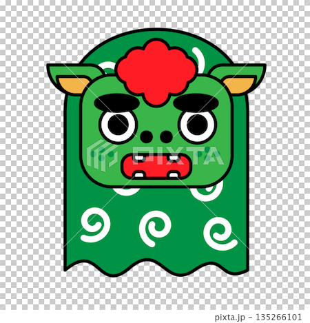 吉祥可愛的日本人物插畫，以舞獅為主題 135266101