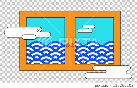 A simple and easy-to-use background illustration depicting a Japanese-style window with a Seigaiha pattern. 135266102