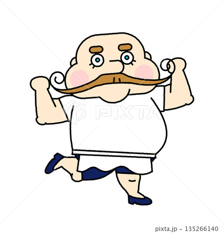 忙しそうに走るピザ屋店主のキャラクターイラスト 135266140