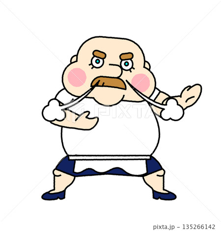 腕を組んで気合を入れるピザ屋店主の、頼もしいキャラクターイラスト 135266142