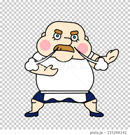 腕を組んで気合を入れるピザ屋店主の、頼もしいキャラクターイラスト 135266142