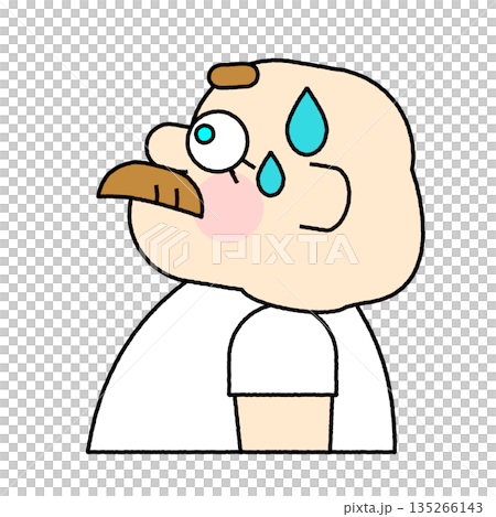汗をかいて焦るピザ屋店主の、困った表情のキャラクターイラスト 135266143