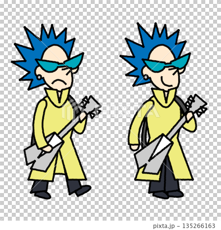 ギターを持つロック風キャラクター2パターンセットの、ポップで使いやすいイラスト ギターを持つロック風キャラクター2パターンセットの、ポップで使いやすいイラスト 135266163