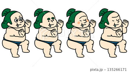 並んで同じ動きをするお相撲さんのコミカルな連続イラスト 135266171