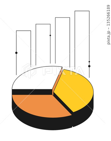 Isometric pie chart with rising profit graph. Contrast design with thin outline 3D vector isolated on white background 135266189