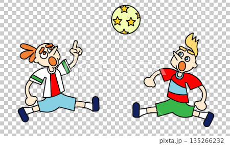 描繪孩子追逐足球的足球插圖 135266232