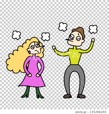 Comical illustration of a man and woman arguing and fighting Comical illustration of a man and woman arguing and fighting 135266244