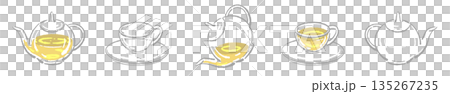 Hand-drawn glass herbal tea set illustration (chamomile teapot and cups) Hand-drawn glass herbal tea set illustration (chamomile teapot and cups) 135267235