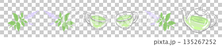 Hand-drawn illustration of a glass herbal tea set (mint teapot and cups) Hand-drawn illustration of a glass herbal tea set (mint teapot and cups) 135267252