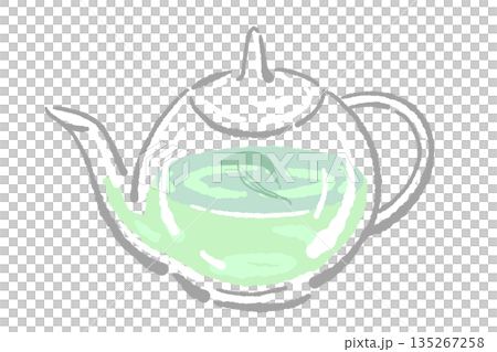 Hand-drawn glass herbal tea set illustration (sage teapot and cups) Hand-drawn glass herbal tea set illustration (sage teapot and cups) 135267258