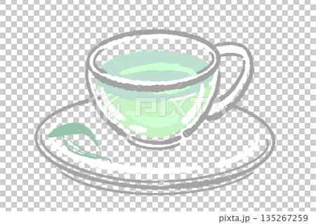 Hand-drawn glass herbal tea set illustration (sage teapot and cups) Hand-drawn glass herbal tea set illustration (sage teapot and cups) 135267259