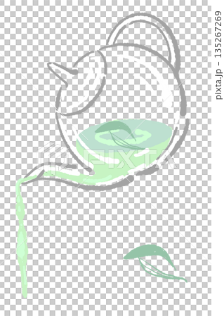 Hand-drawn glass herbal tea set illustration (sage teapot and cups) 135267269