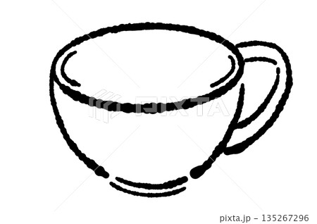手書き風のガラスのハーブティーセットのモノクロイラスト（ティーポット・カップ） 135267296