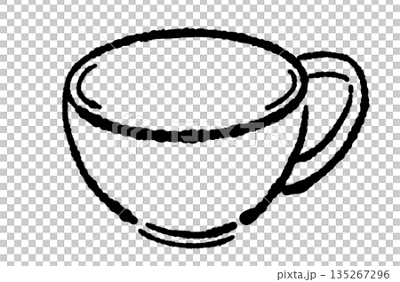 手書き風のガラスのハーブティーセットのモノクロイラスト（ティーポット・カップ） 135267296