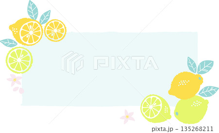 レトロ風のシンプルでポップなレモンのイラスト　四角フレーム 135268211