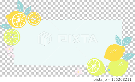 レトロ風のシンプルでポップなレモンのイラスト　四角フレーム 135268211