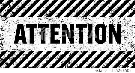 Warning sign with black diagonal lines. Attention, danger or caution symbol. Construction site signage, road safety notice, hazard banner, security alert shield. Vector illustration Warning sign with black diagonal lines. Attention, danger or caution symbol. Construction site signage, road safety notice, hazard banner, security alert shield. Vector illustration 135268506