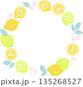 レトロ風のシンプルでポップなレモンのイラスト　丸いフレーム 135268527