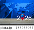 Happy new year 2026 map pointer navigation concept, Elements of this image furnished by NASA 135268965