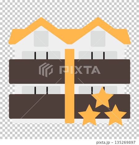 Simple apartment icon + three stars Simple apartment icon + three stars 135269897