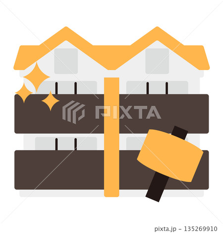 シンプルなアパートのアイコン+ハンマー シンプルなアパートのアイコン+ハンマー 135269910